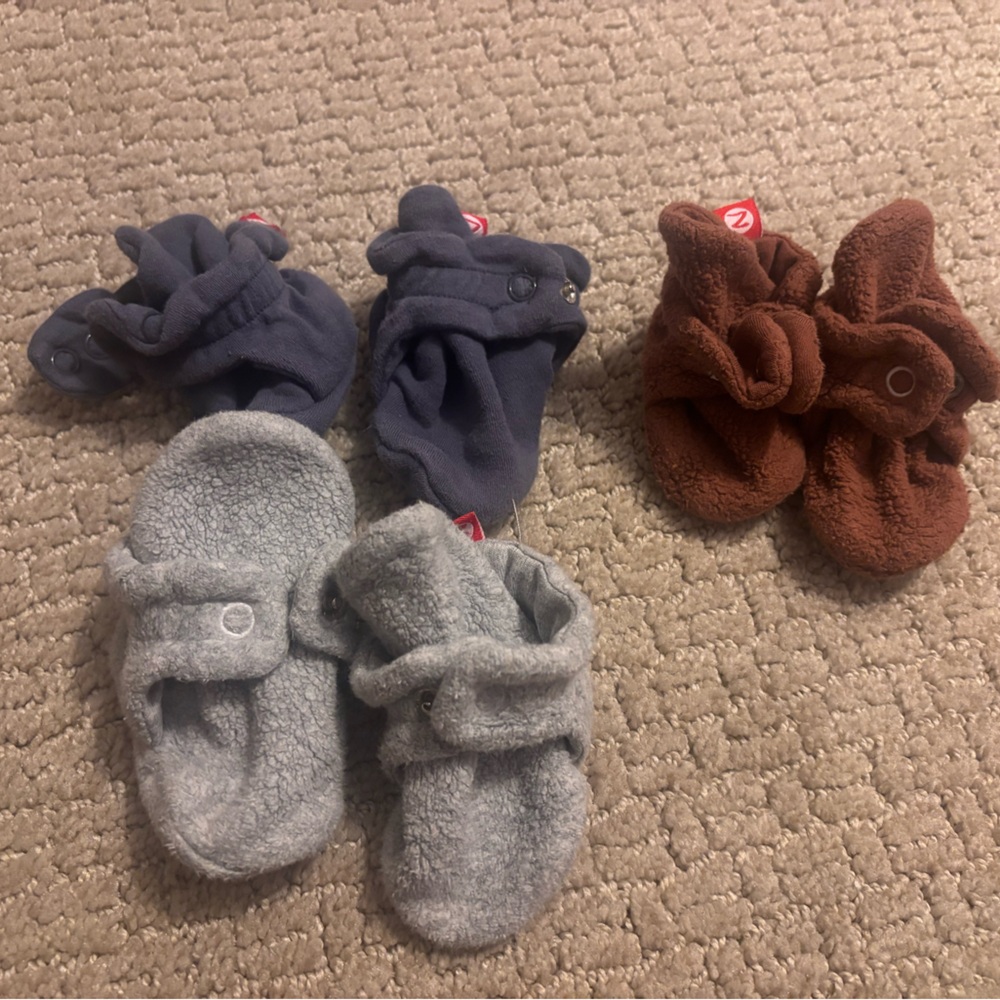 Zutano Baby Booties Set - Gray, Navy, and Brown